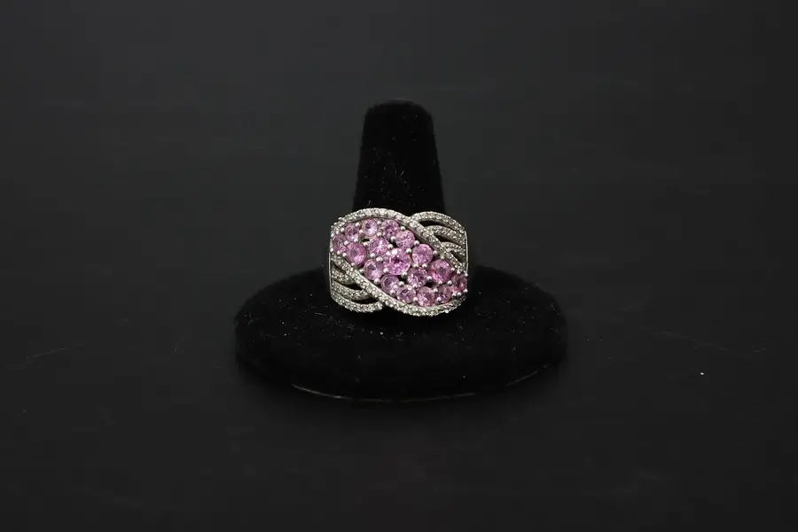 Photo of Sterling Silver Pink Sapphire & CZ Cocktail Ring - Size 10