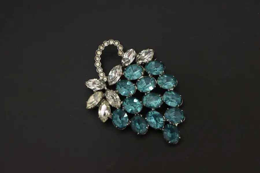 Photo of Vintage Joseph Wiesner NY Teal & Clear Rhinestone Brooch