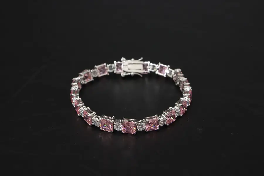 Photo of Sterling Silver Pink Cubic Zirconia Tennis Bracelet