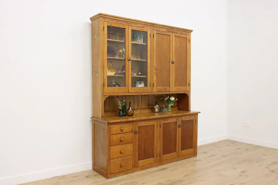 Photo of Farmhouse Pine Antique Kitchen Cupboard or Pantry Cabinet