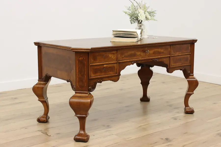 Photo of Georgian Design Antique Oak Burl Office or Library Desk