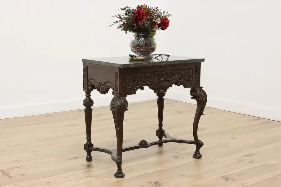 Photo of Renaissance Design Antique Walnut & Marble Console or Desk