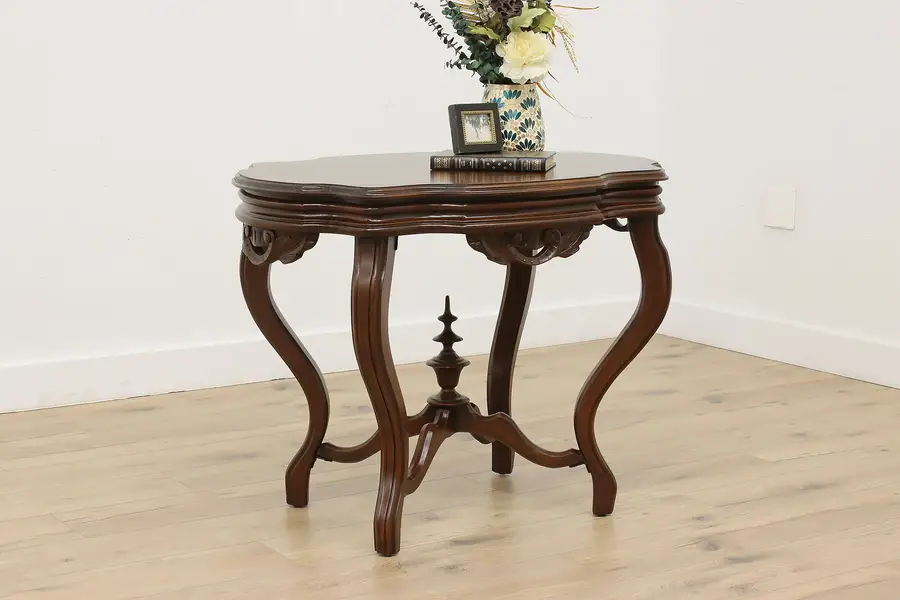 Photo of Victorian Antique Carved Walnut Parlor Lamp Entry Table