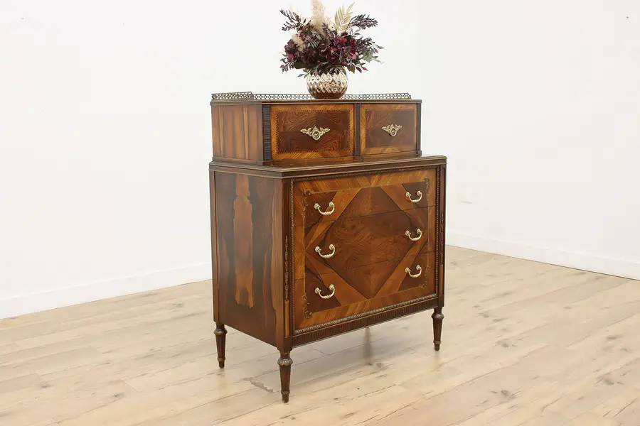 Photo of French Art Deco Antique Rosewood Highboy or Tall Chest Irwin