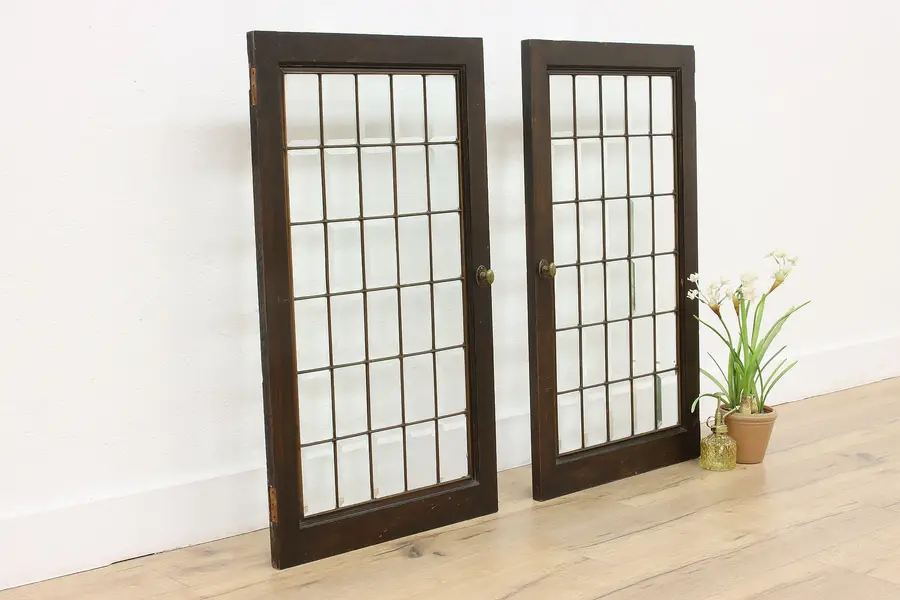 Photo of Pair of Arts & Crafts Antique Salvage Glass Windows or Doors