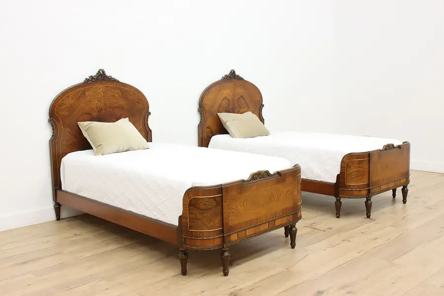 Photo of Pair of French Art Deco Antique Carved Rosewood Twin Beds