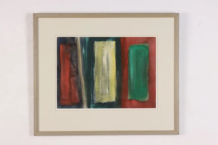 Photo of Red & Green Abstract Vintage Acrylic Painting Lindquist 19"