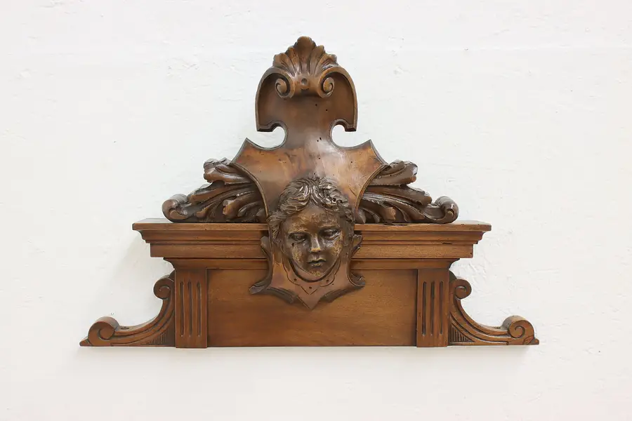 Photo of Italian Renaissance Antique Salvage Crest Carved Cherub