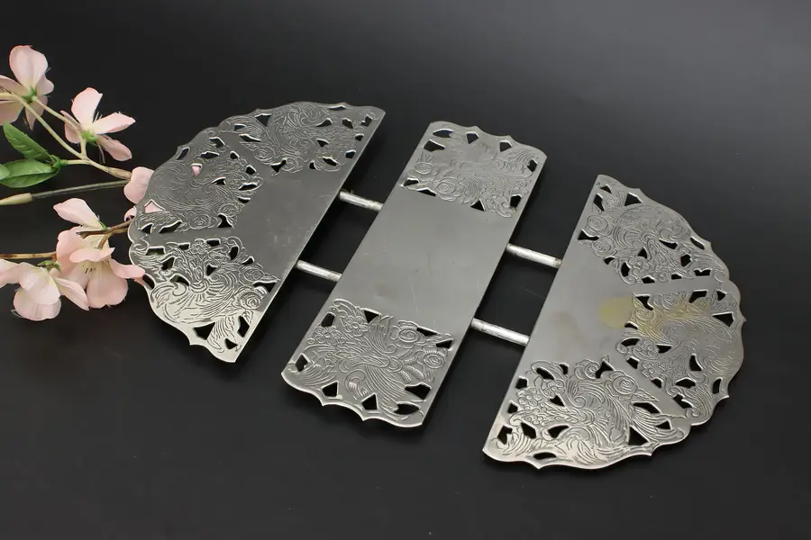 Photo of Engraved Silverplate Vintage Expandable Trivet, Leonard