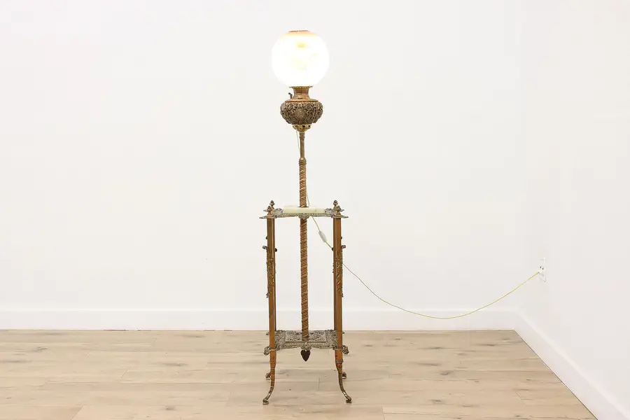 Photo of Victorian Antique Electrified Organ or Piano Brass Lamp B&H