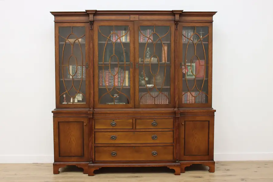Photo of English Antique Birch Breakfront China Bookcase, Wright