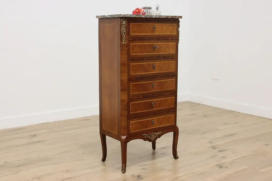 Photo of French Antique Rosewood & Marble Lingerie Chest or Dresser