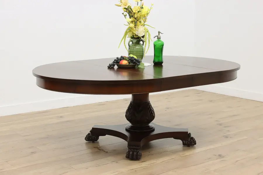 Photo of Georgian Design Antique 55" Mahogany Dining Table Opens 12'