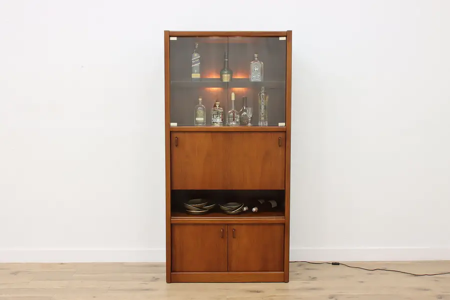 Photo of Midcentury Modern Vintage Cherry Lit Bar or Display Cabinet