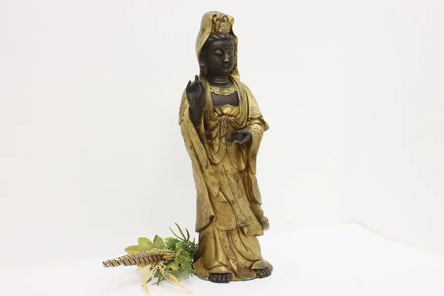 Photo of Chinese Vintage Gilt Bronze Guanyin Goddess Sculpture