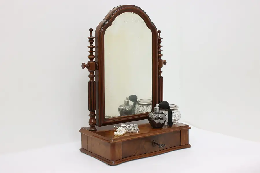 Photo of Victorian Antique Tabletop Shaving Mirror Jewelry Drawer
