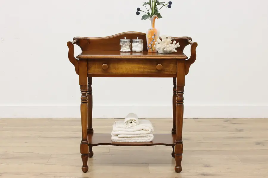 Photo of Farmhouse Antique Pine Washstand Nightstand or Table