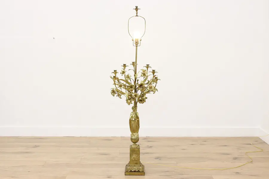 Photo of French Antique Gilt Brass Sculpture Candelabra Floor Lamp