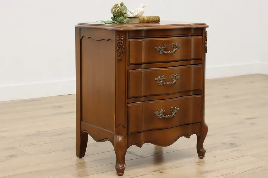 Photo of French Vintage Carved Birch Chest Nightstand End or Side Table