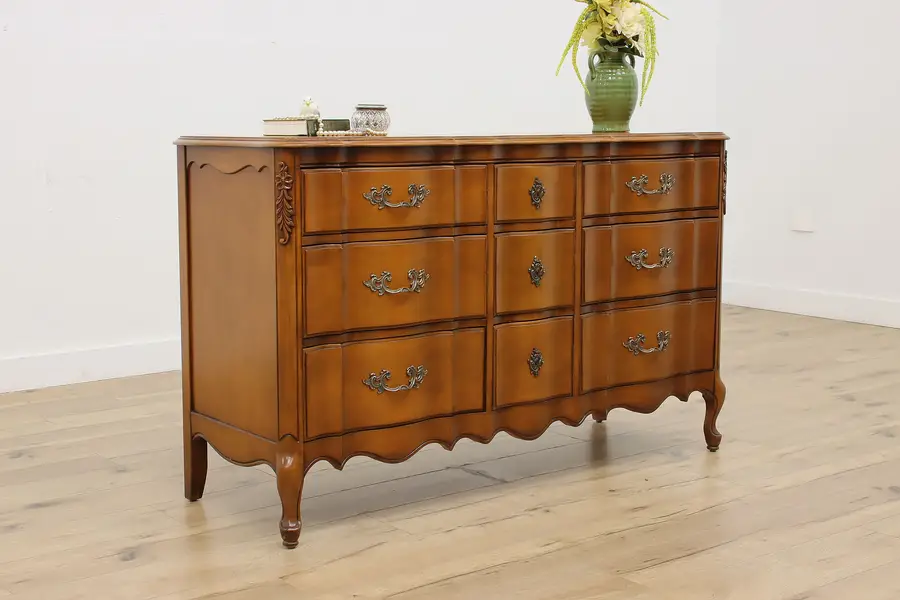 Photo of French Vintage Carved Birch Chest or Dresser Homer