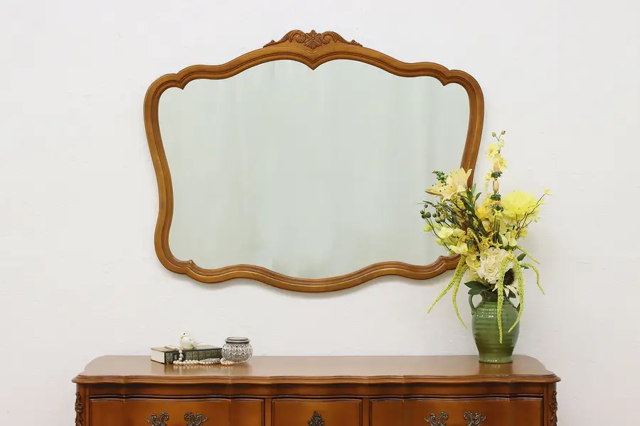 Photo of French Vintage Carved Birch Bedroom or Bath Wall Mirror