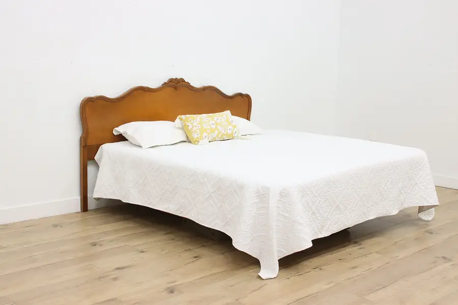 Photo of French Vintage Carved Birch King Size Headboard Flower Crest