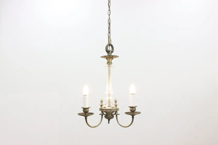 Photo of Traditional Vintage 3 Candle Cut Crystal Patina Chandelier
