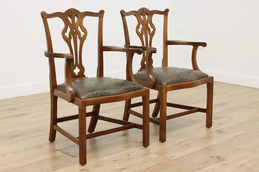 Photo of Pair Georgian Mahogany & Leather Dining Office Chairs GFW