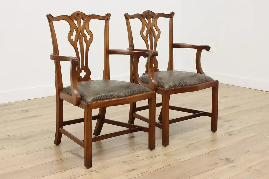 Photo of Pair Georgian Mahogany & Leather Dining Office Chairs GFW
