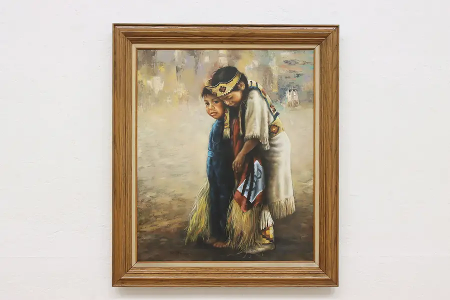 Photo of Native American Children Vintage Original Painting Marian