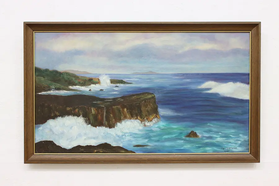 Photo of Ocean Coastline Vintage Original Oil Painting, Brendan 40"