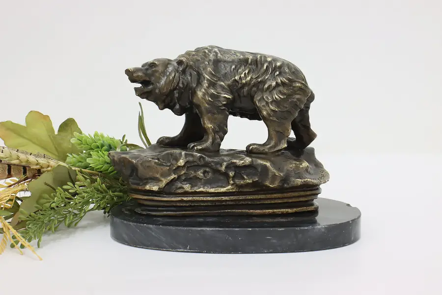 Photo of Bronze Grizzly Bear Vintage Sculpture on Marble Signed