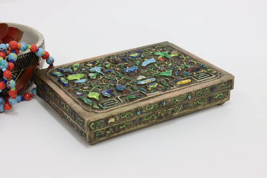 Photo of Chinese Antique Cloisonne Enamel & Brass Jewelry Box, Vases