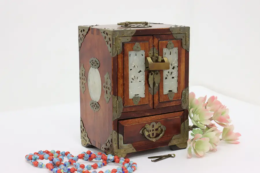 Photo of Chinese Vintage Dresser Jewelry Chest Pink Silk Shanghai