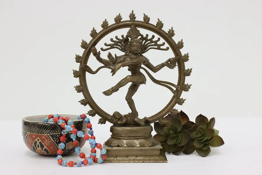 Photo of Lord Shiva Dancing Vintage Bronze Indian God Sculpture 9"