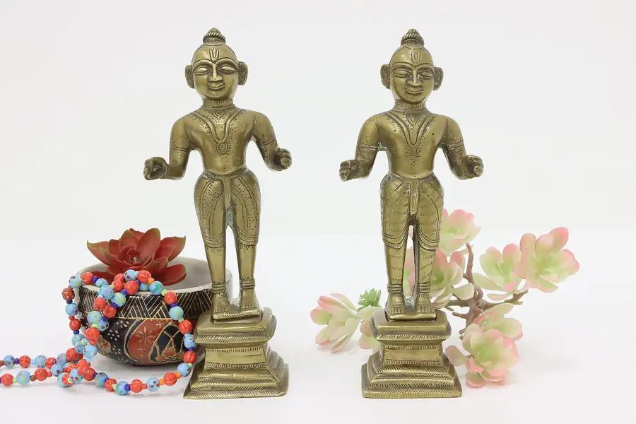 Photo of Pair of Brass Hindu Deity Sculpture Bookends or Statues 9"