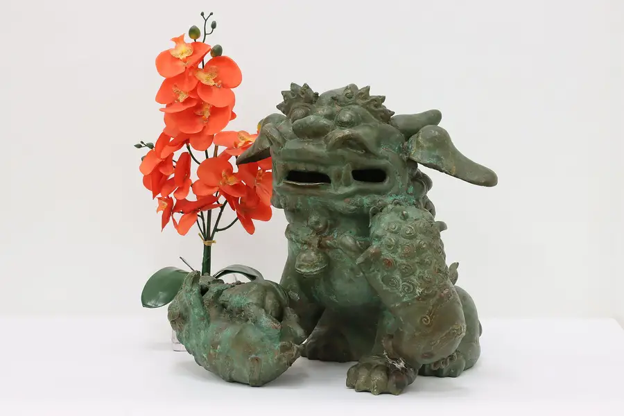 Photo of Chinese Vintage Bronze Foo Dog Temple Lion Sculpture