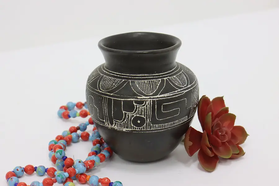 Photo of Indigenous Vintage Hand Painted Black & White Pottery Vase
