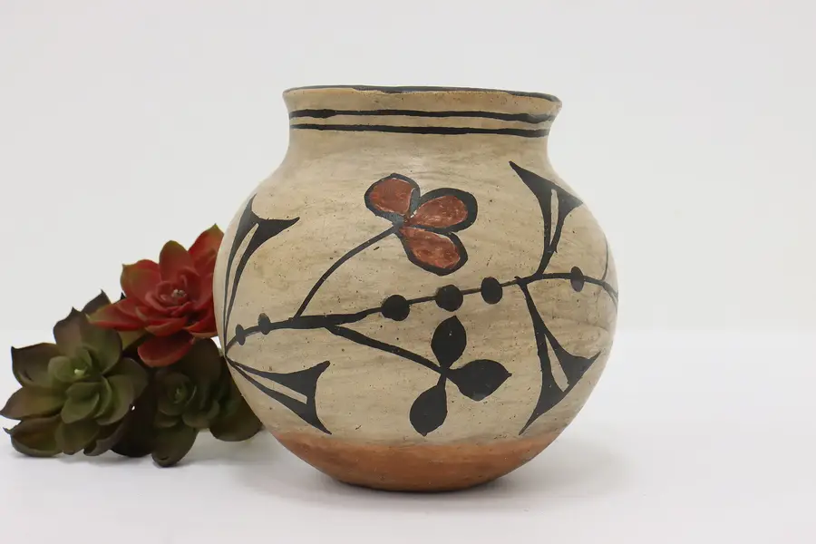 Photo of Indigenous Vintage Hand Painted Pottery Flower Vase 9"