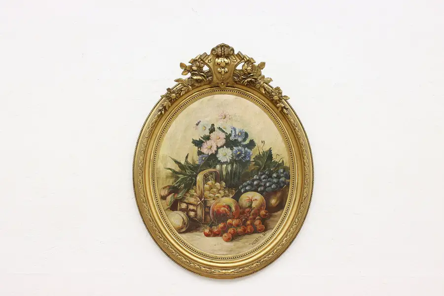 Photo of Fruit & Flowers Vintage Original Oil Painting Gerlach 26"