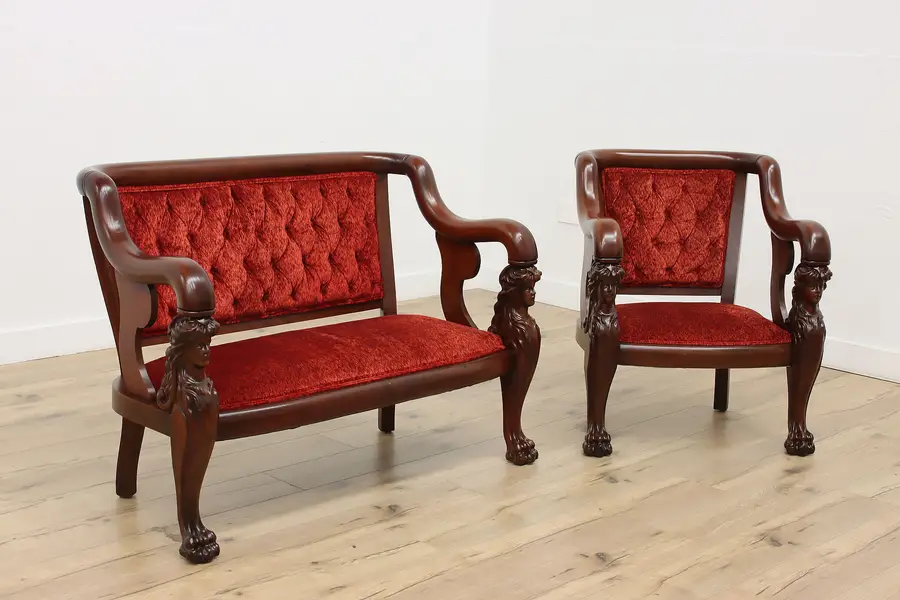 Photo of Empire Design Antique Birch Loveseat & Chair Set, Sculptures