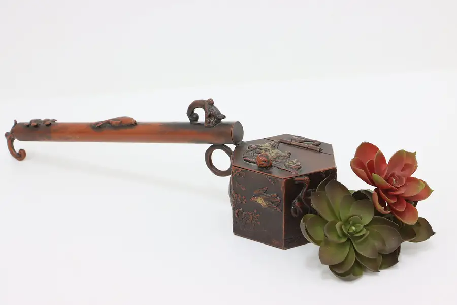 Photo of Japanese Antique Painted Brass Yatate Ink & Brush Holder