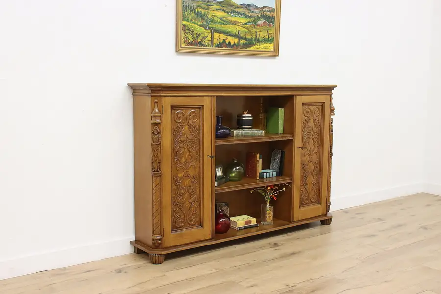 Photo of Renaissance Vintage Oak Bookcase or TV Console, Knights