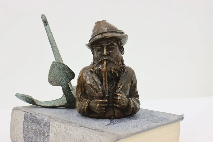 Photo of Smoking Man Vintage Painted Composite Sculpture Thanhardt 6"