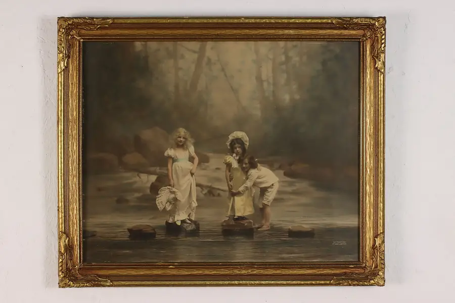 Photo of Children In River Antique Ambrotype Photograph, Arthur 23"