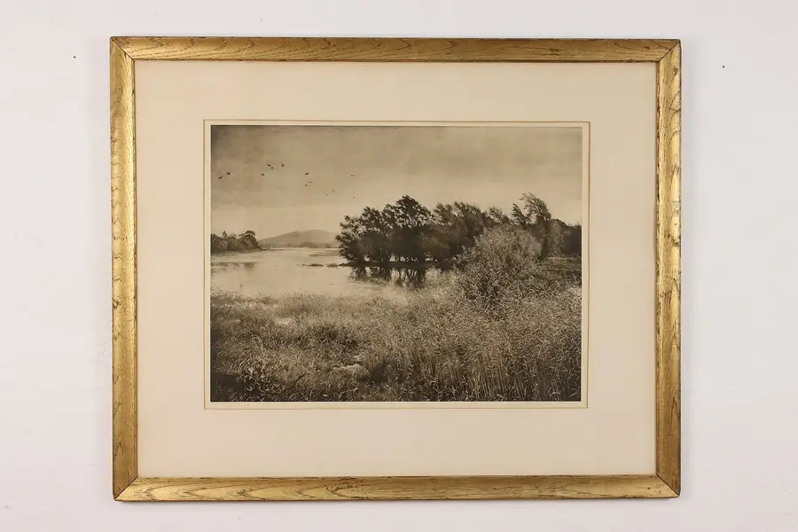 Photo of October Landscape Antique Original Lithograph Millais 36.5"