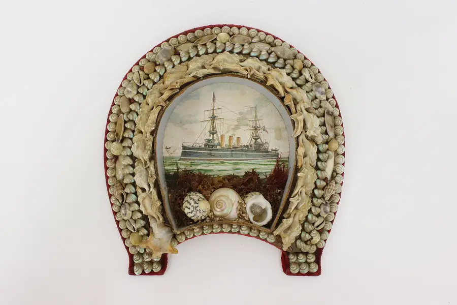 Photo of Folk Art Antique Sailor Valentine Shell Horseshoe