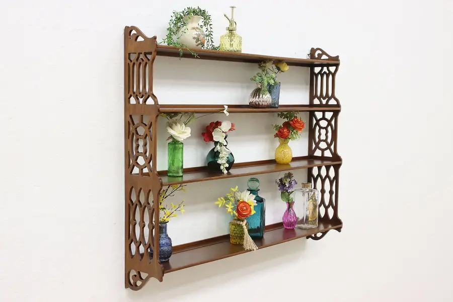 Photo of Georgian Vintage Carved Mahogany Plate Display Wall Shelf