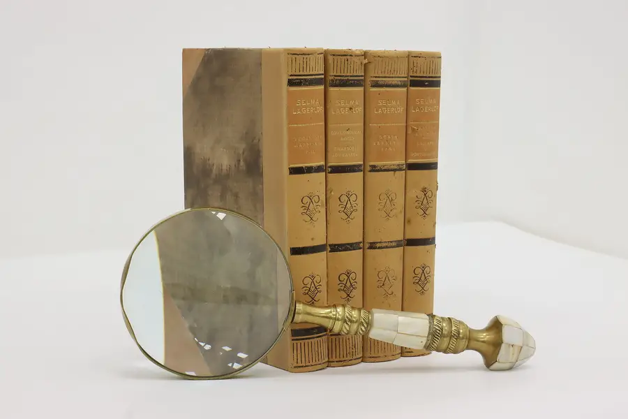 Photo of Set of 4 Vintage Danish Selma Lagerlof Leatherbound Novels