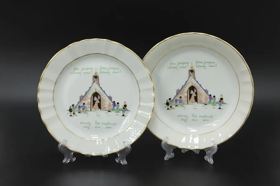 Photo of French Vintage Porcelain Plate & Bowl Set, Rhyme, Limoges